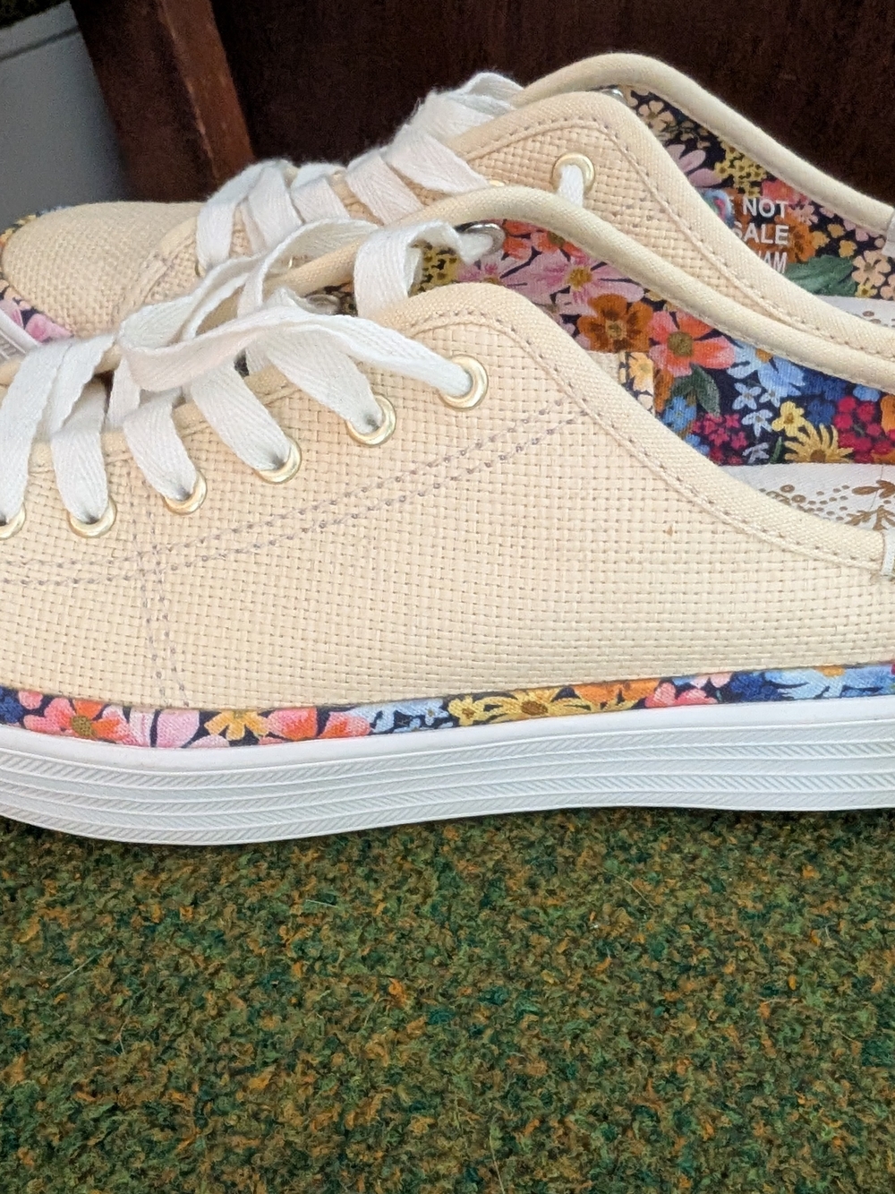Rifle Paper/ Keds Women's Cream Canvas Sneakers with Floral Trim Size 7